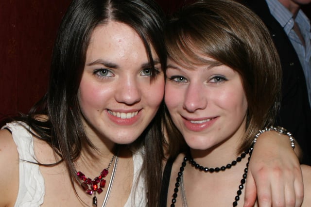 Alice Cunningham and Clare Richardson pictured at the Collone YFC boiler suit party at Banville Hotel, Banbridge, Co Down in 2008. Image: Kevin McAuley
