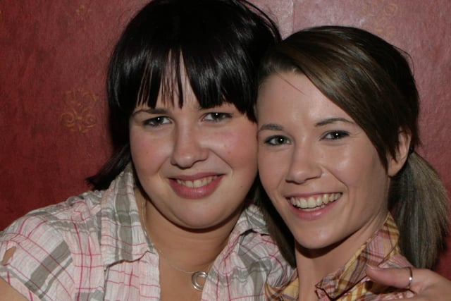 Kerry McKibben and Christine Edgar pictured at the Collone YFC boiler suit party at Banville Hotel, Banbridge, Co Down in 2008. Image: Kevin McAuley