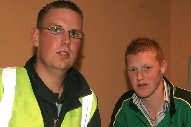 Gareth Cummings and David Park pictured during the Holestone boiler suit party at the Fort Royal in 2008. Image: Kevin McAuley