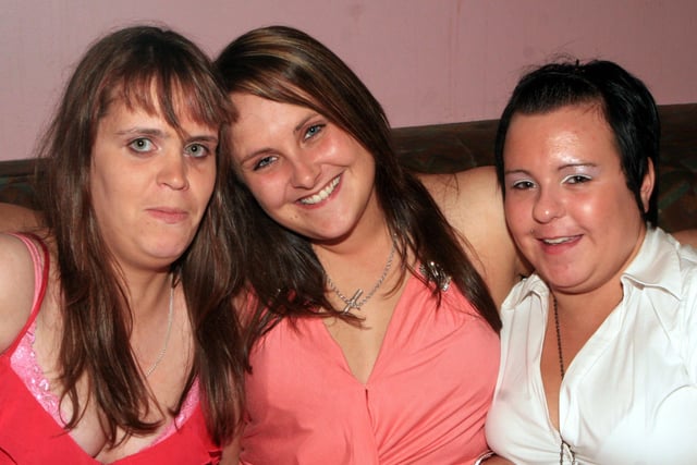 Lisa Carlin, Laura Diamond and Mikaela Esler pictured during the Holestone boiler suit party at the Fort Royal in 2008. Image: Kevin McAuley