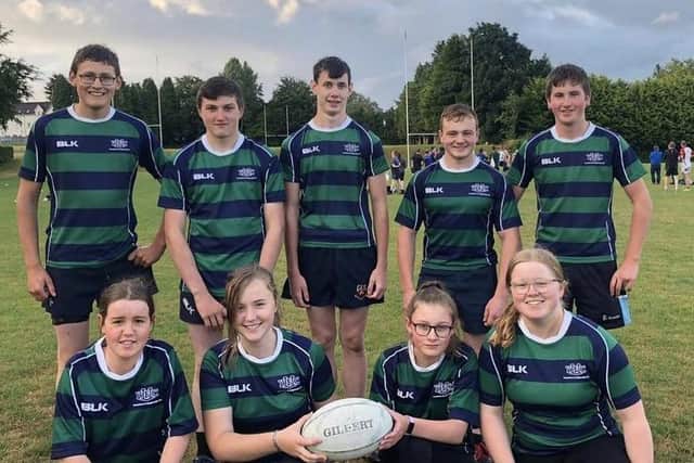 Annaclone and Magherally YFC 1 Junior Tag Rugby Team- back row left-right: Ross McKee, Scott McKee, Tyler Ewing, Adam Cairns and Myles Heslip, front row left-right: Claudia Wilson, Samara Radcliffe, Sarah McKee and Octavia Wilson