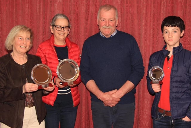 2020: Large Herd prize winners from left: Hylda Mills, Scarva, second; Gail Matchett, Birches, first; and Sonny Clements, Ballyronan, third; pictured with judge, John Blackburn, Clogher. Picture: Julie Hazelton