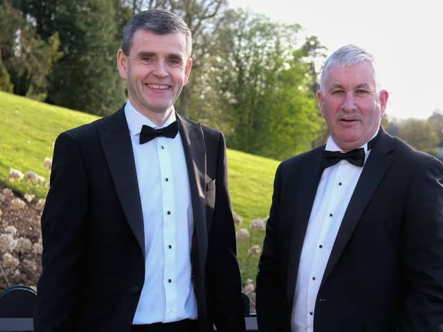 Niall O'Donnell, President, NIGTA with Victor Chestnutt. President, UFU at the Northern Ireland Grain Trade Association Annual Dinner. Photograph: Columba O'Hare/ Newry.ie
