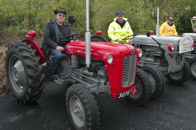 Lesley Magowan with his 1958 Ferguson 4 cyl, John Fleming and David Stewart with their Fergusons and all from Cloughmills in the Blossom Vintage Tractor Run from Peatlands Park in 2006.  Pic Bernie Brown