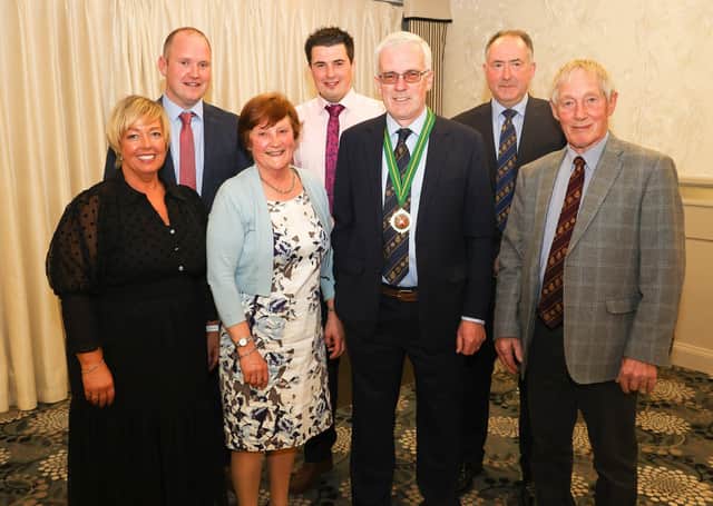 Neill Patterson from Cottage Farm, Lindsay Fleming and Ashley Fleming from Potterswalls Jerseys, Vickie White NI Panel Secretary, Christine Kennedy Chair of NI Panel, John Henning National Chair and Allan Chambers Cottage Farm
