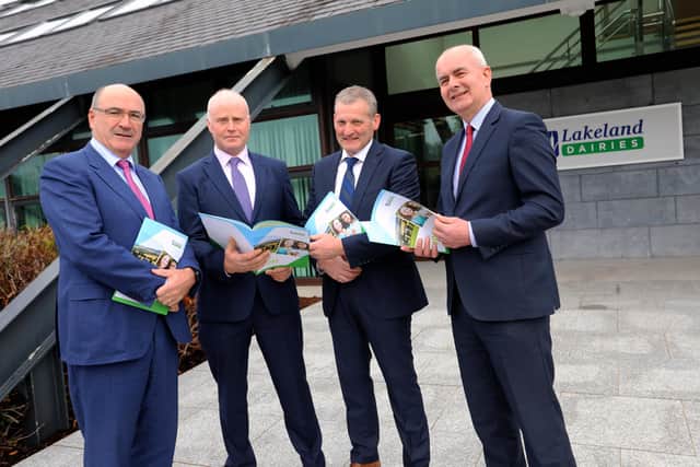 Pictured (L-R), Michael Hanley, Group Chief Executive; Niall Matthews, Chairman; Keith Agnew, Vice-Chairman; Peter Sheridan, Group Chief Financial Officer, Lakeland Dairies. Picture by Lorraine Teevan.