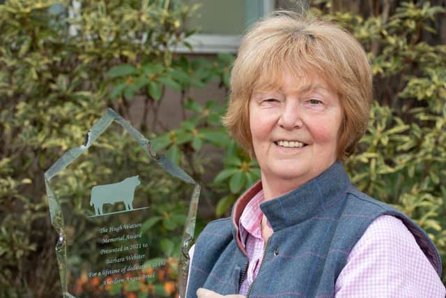 Barbara Webster has been awarded the Aberdeen-Angus Cattle Society’s Hugh Watson Memorial Award for outstanding service to the Aberdeen-Angus breed.