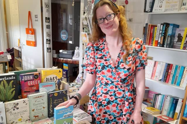 Holly with her book in The Secret Bookshelf, Carrickfergus