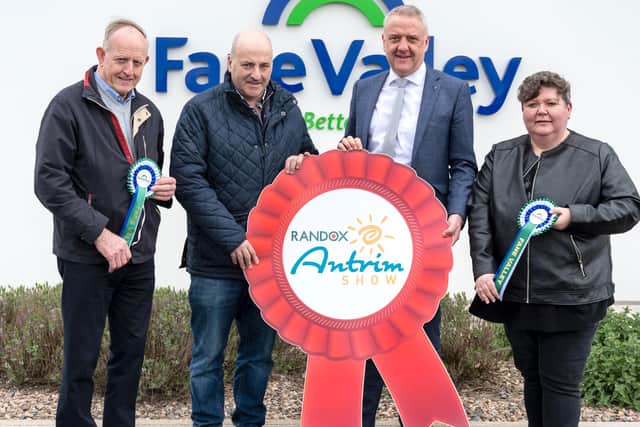 Pictured welcoming Randox Antrim Show’s first Principle sponsor of Livestock on board are (l-r) Antrim Agricultural Society’s Vice Chairman Billy Graham, Chairman George Robson; Trevor Lockhart, Chief Executive, Fane Valley Group; and Patricia Pedlow, Secretary, Randox Antrim Show.