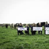 Pictured launching NI Beef Week (L-R) is FQA farmer, Scott Henderson, LMC Education and Consumer Promotions Manager, Sarah Toland, LMC Marketing and Communications Manager, Lauren Patterson, UFU beef and lamb chair, Pat McKay, FQA farmer, James Henderson and LMC Communications Manager, Linda Surphlis.