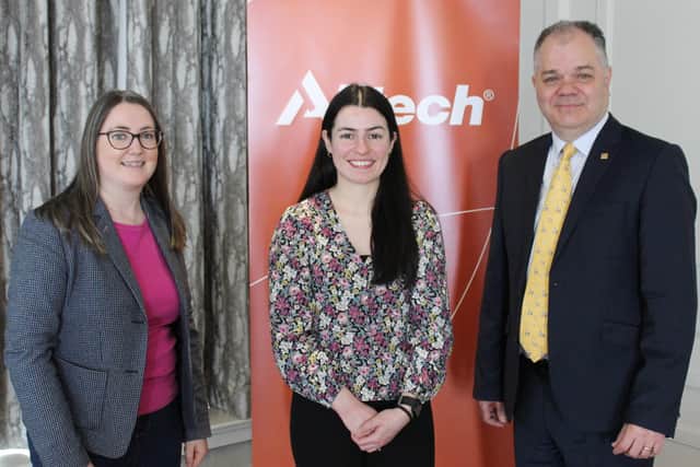 Chatting at the Guild of Agricultural Journalists press briefing held
earlier this week: left to right - Rebecca McConnell, Guild Secretary; Tracey Donaghey, UFU Communications' Officer and Alltech's European vice president Patrick Charlton