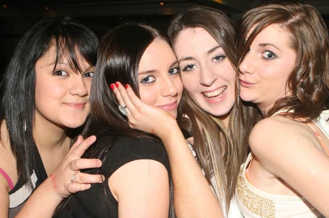 Diane Wilkinson, Sophie Scott, Meghan Cathcart and Katie WIlson at the New Year's Eve Lisnamurrican and Kells disco held at the Fort Royal, Ballymena, in 2008. Pic Kevin McAuley