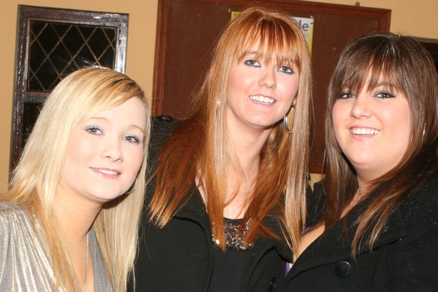 Danielle O Loughlin, Debbie Hannah and Leane McCurdy at the New Year's Eve Lisnamurrican and Kells disco held at the Fort Royal, Ballymena, in 2008. Pic Kevin McAuley