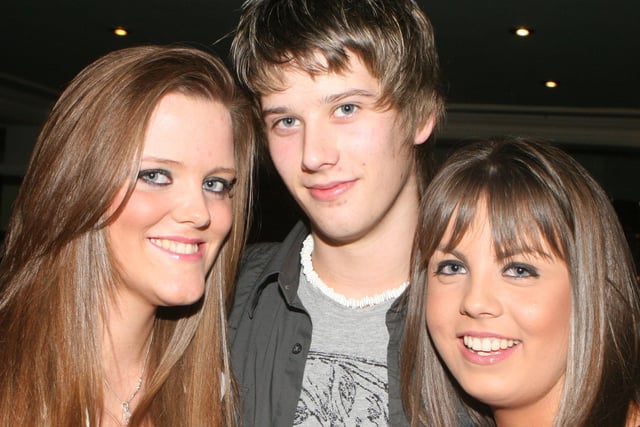 Jemma McKee, David McKay and Sophie Smyth at the New Year's Eve Lisnamurrican and Kells disco held at the Fort Royal, Ballymena, in 2008. Pic Kevin McAuley