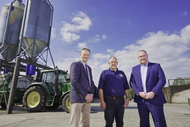 David Brown, Ulster Farmers' Union president, Adrian Jamison, Jamison Farms, and Dominic Kearns, Fibrus CEO.