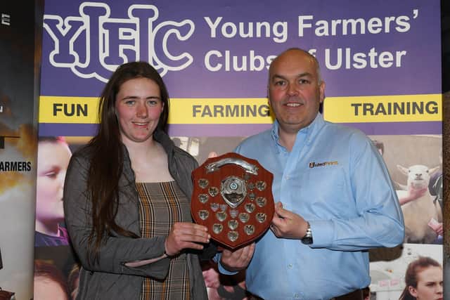 Winner of Senior Member of the Year Abbey Morton from Bleary YFC who was presented with her award presented by Clarence Calderwood, United Feeds