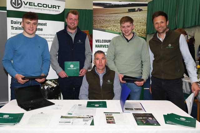 Sustainable Agriculture Degree students James Ritchie and Andrew Pennell investigate opportunities with Velcourt UK Ltd staff, Robbie Taylor, Jack White and Rodney Phair.
