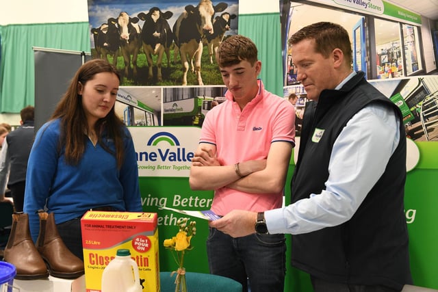 Advanced Technical Extended Diploma in Agriculture students, Grace Wilson and Mark McCrelis explore opportunities with Fane Valley’s Thomas Barnett.