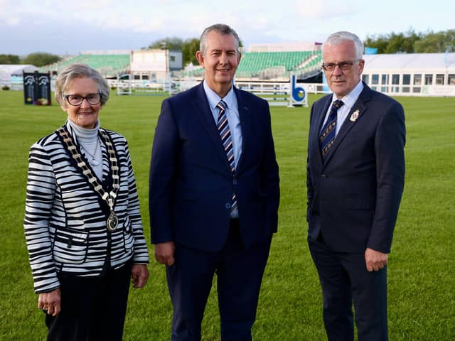 DAERA Minister Edwin Poots MLA pictured at Balmoral 2022 (L-R) with RUAS President, Christine Adams and RUAS Vice President, John Henning.