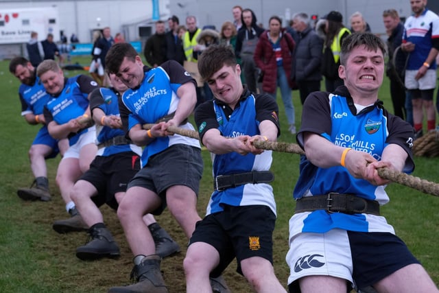 Randalstown YFC competing in the Thompson sponsored YFCU Tug of War Competitions at Balmoral Show. Photograph: Columba O'Hare/ Newry.ie