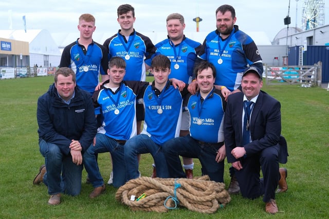 Randalstown YFC came second in the Advanced Tug of War Competition at Balmoral and are pictured with Phil Donaldson, Thompsons, Sponsor and Peter Alexander, President, YFCU. Photograph: Columba O'Hare/ Newry.ie