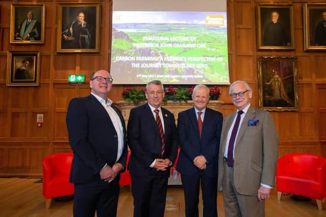Left to right: IGFS Director, Professor Nigel Scollan; Prof John Gilliland; Pro-Vice-Chancellor for MHLS Faculty, Queen’s University, Prof Stuart Elborn; Lord Deben