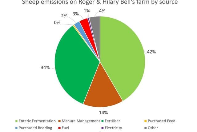 Sheep emissions on Roger and Hilary Bell's farm by source