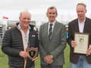 Hugh and Alan Maguire, Trasnafarm Herd, Maguiresbridge, were presented with their Master Breeder Award by John Jamieson, President, Holstein UK. Picture: Julie Hazelton