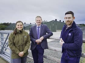 President of the Ulster Farmers’ Union David Brown, Emily McGowan Bank of Ireland Open Farm Weekend participating farm Millbank Farm and Aaron McKenna Moy Park’s head of customer support, agriculture