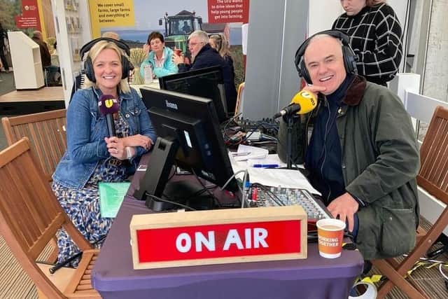 Wendy Gallagher, BOIOFW project manager pictured with Frank Mitchell,
during the live U105 Broadcast at the UFU Balmoral stand.