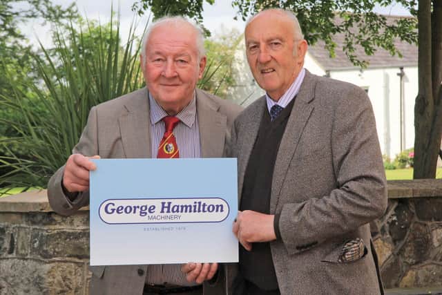 NI Simmental Cattle Breeders' Club committee member David Hazelton, is pictured with National Show sponsor, George Hamilton, of George Hamilton Machinery based in Randalstown. Picture: Julie Hazelton