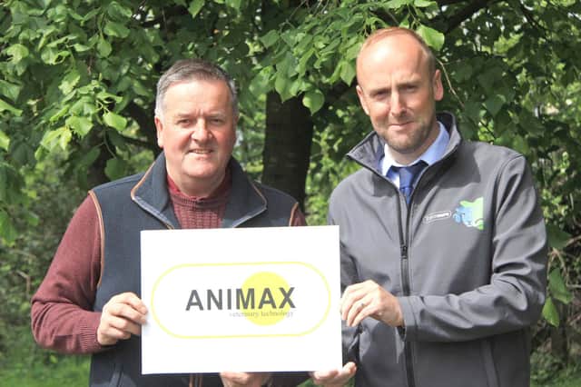 Animax has confirmed its continued sponsorship of the National Simmental Show. Neill Acheson from Animax is pictured with Robin Boyd, British Simmental Cattle Society. Picture: Julie Hazelton