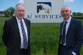 Sam Campbell, CEO of AI Services and Chairman Robin Irvinephotographed at the company's offices at Ballycraigy following the AGM.Mr Campbell announced his intention to retire later this year