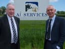 Sam Campbell, CEO of AI Services and Chairman Robin Irvinephotographed at the company's offices at Ballycraigy following the AGM.Mr Campbell announced his intention to retire later this year