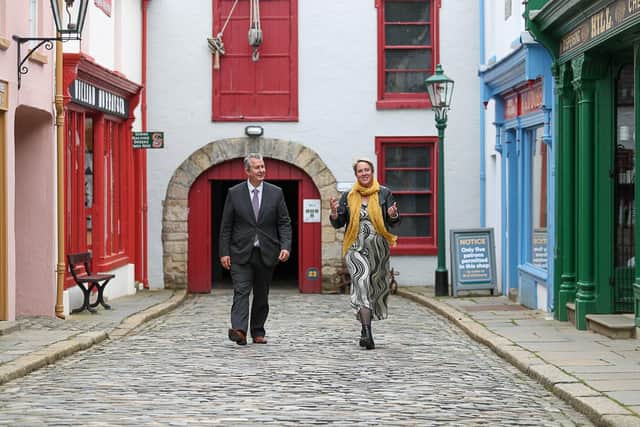 DAERA Minister Edwin Poots (L) takes a tour of the Ulster American Folk Park in Omagh with Chief Executive of National Museums NI, Kathryn Thomson, after officially launching a newly enhanced section of the Ulster-Ireland International Appalachian Trail.


Photo by Philip Magowan / Press Eye