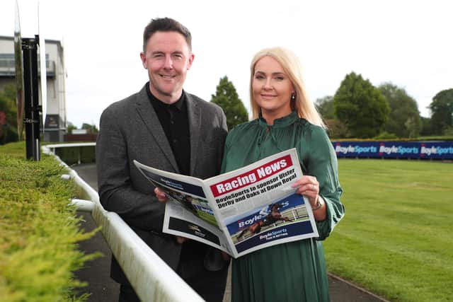 Ireland’s largest independent bookmaker, BoyleSports, will be sponsoring the Summer Festival of Racing at Down Royal Racecourse on 17th and 18th June. This partnership gives BoyleSports exclusive naming rights to the Ulster Derby and Ulster Oaks with a total prize fund of £170,000. Pictured launching the upcoming Summer Festival is Leon Blanche, Head of Communications at BoyleSports and Emma Meehan, Chief Executive at Down Royal Racecourse.