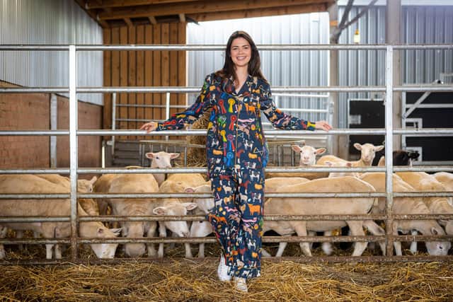 Mhairi Howden models the new Silk Pajamas at Craigies Farm, Edinburgh.