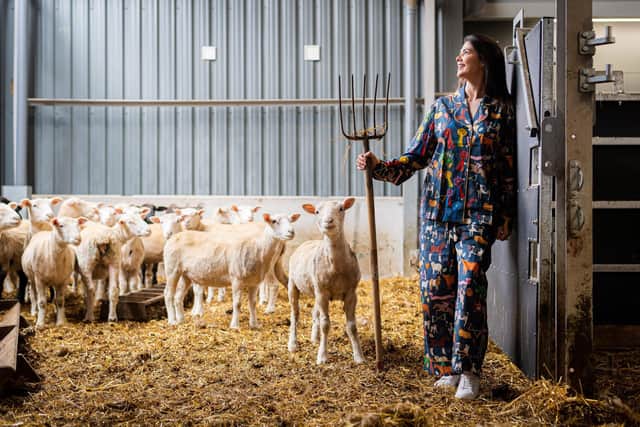 Mhairi Howden models the new Silk Pajamas at Craigies Farm, Edinburgh