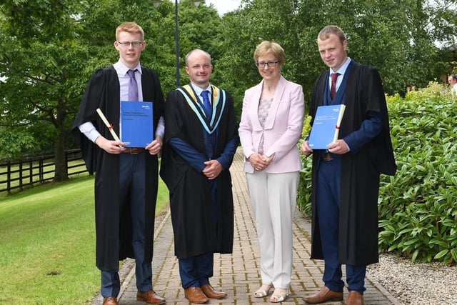 Alistair McKelvey (Newtownstewart) and Matthew Love (Castlederg) were presented with Vaughan Trust Awards at the graduation ceremony at CAFRE Enniskillen Campus. The students were top on the Level 3 Work-Based Diploma in Agriculture programme and were congratulated on the day by Philip Holdsworth (Senior Lecturer, CAFRE) and Olwen Gormley (Vaughan Trust).