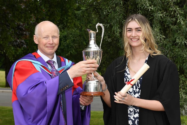 Sarahjane Hendry (Richhill) was presented with the Dairy UK (Northern Ireland) Perpetual Cup by Dr Eric Long (Head of Education, CAFRE). Sarahjane was awarded the Cup for achieving the best performance in dairy related subjects on the National Diploma in Food Science and Manufacturing Technology course which she studied at CAFRE Loughry Campus.