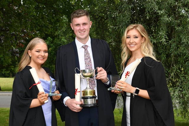 Katie Hammond (Coagh), James Lockhart (Aughnacloy), Hollie-Mae Sweetlove (Ballynahinch) were presented with the Samuel Geddis Perpetual Trophy for developing a food product with the greatest commercial potential as part of their course. The students graduated from CAFRE Loughry Campus with National Diploma qualifications in Food.
