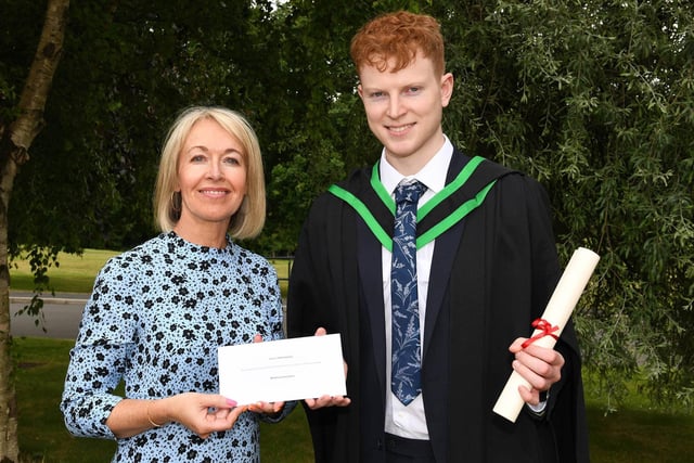 Matthew Hamilton (Donaghcloney) graduated from CAFRE Loughry Campus with a First Class Honours Degree in Food Design and Nutrition. Matthew received the Dale Farm Award from Andrea Duncan (Group HR Manager, Dale Farm) for achieving highest marks in the Advanced Food Technology module. Matthew also was presented with the Food Standards Agency Award for achieving the highest marks in the Food and Nutrition module.