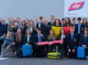 The 2022 ABP Angus Youth Challenge finalists departing for their 3-day international farm to fork study tour from ABP Newry with Liam McCarthy (far left) and Stuart Cromie (far right) of ABP.
