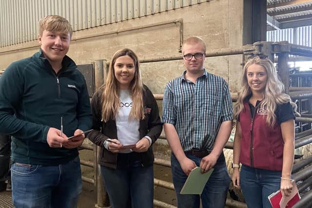 Bleary YFC members taking part in the beef and sheep stock judging from left, Harry Givan, Sarah Spence, Kyle Holmes and Zoe Maguire