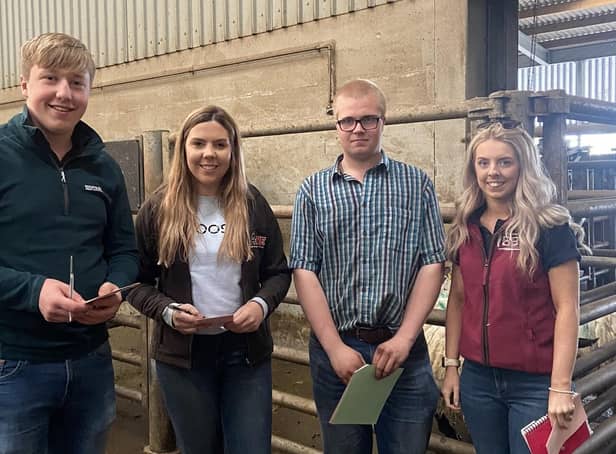 Bleary YFC members taking part in the beef and sheep stock judging from left, Harry Givan, Sarah Spence, Kyle Holmes and Zoe Maguire