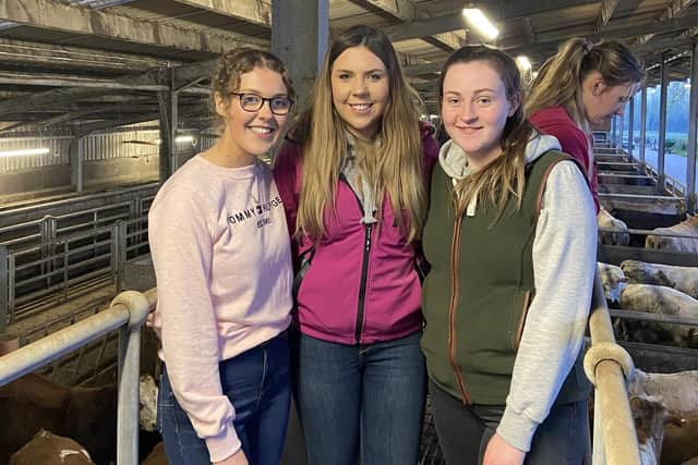 From left, Marianna Neill, Sarah Spence and Rachel Kinnear at the farm tour