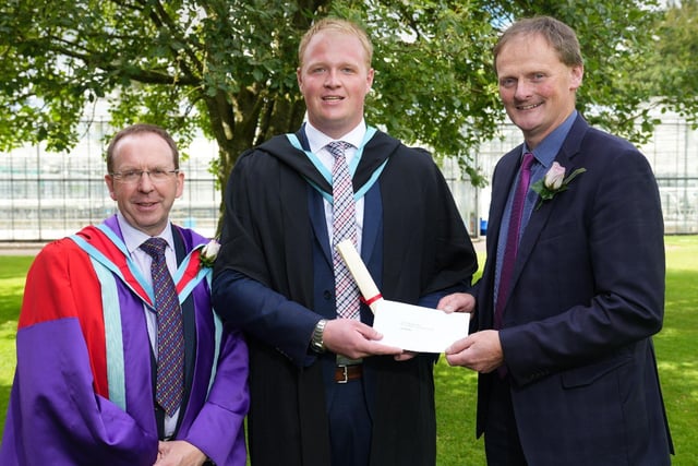 James Waugh (Portadown) was presented with the Ulster Farmers’ Union Prize awarded to the top student in the Enterprise Technology module of the BSc (Hons) Degree in Agricultural Technology. James received his award from the Guest Speaker at the ceremony David Brown, (President of Ulster Farmers’ Union) and was congratulated by Dr Mark Carson (Senior Lecturer, CAFRE).
