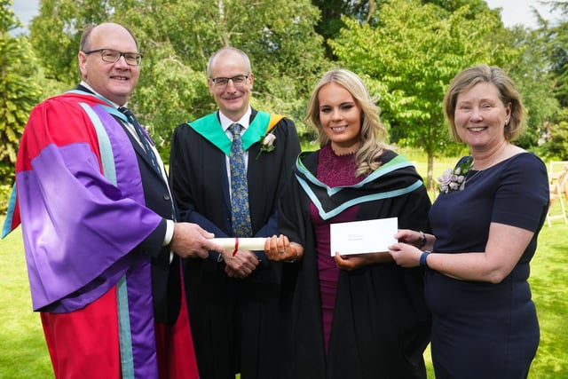 Bronagh Dempster (Newtownards) was awarded the Department of Agriculture, Environment and Rural Affairs Prize for the top BSc (Hons) Degree in Agricultural Technology student by Katrina Godfrey (Permanent Secretary, DAERA), Professor Nigel Scollan (GRI Director, Queen’s University Belfast) and Martin McKendry (Director, CAFRE).