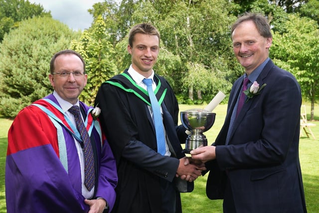 Daniel Fulton (Knockloughrim) was awarded with the William Mulligan Memorial Rose Bowl for performance on a student-learning project during his studies for a Foundation Degree in Agriculture and Technology. Daniel received his award from David Brown, (President of Ulster Farmers’ Union) Guest Speaker at the ceremony and was congratulated by Dr Mark Carson (Senior Lecturer, CAFRE).