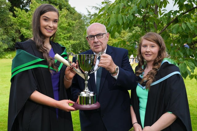 Dearbhle McLaughlin (Dunloy) was presented with the ABP Cup and prize for being the top student on the Sustainable Supply Chains module which she completed during her Sustainable Agriculture Degree course. Liam McCarthy (Head of Supply Chain Development, ABP Food Group) and Tara Meeke (Lecturer, CAFRE) congratulated her on her achievement at the Greenmount Campus Graduation Ceremony.